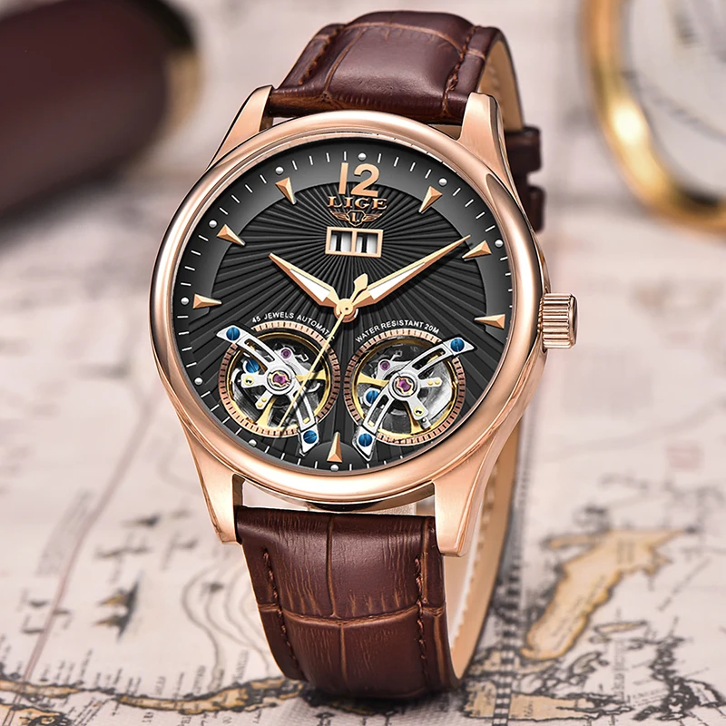SALE  Business Watch LIGE Automatic Mechanical Mens Watches Top Brand Luxury Waterproof Clock Male Leathe