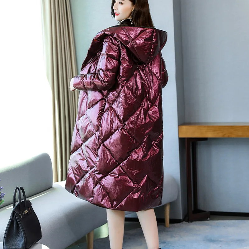 Ретро глянцевое теплое пуховое женское хлопковое пальто зима Новое Женское пальто Высокое качество с капюшоном женские парки верхняя одежда KO433