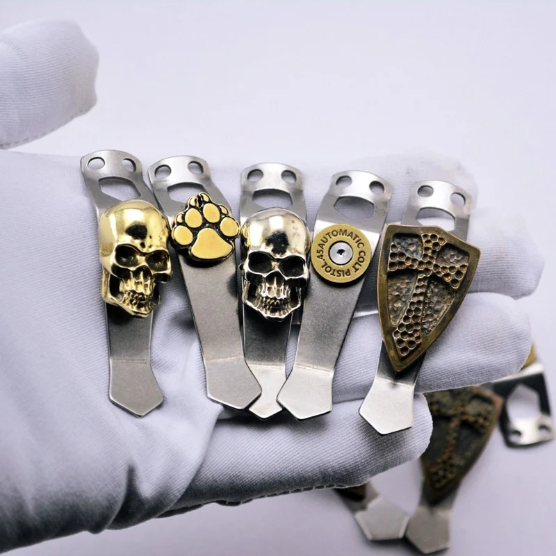 Titanium Alloy Steel Flame Flashlight Back Clip For OKLUMA BOSS Barrel Flashligh MCG Jeff Hanko Machine Works Pattern Skull Fire