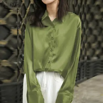 

Oversized Women's Satin Blouse ZANZEA 2020 Stylish Spring Shirts Long Sleeve Blusas Female Button Down Blusas Casual Tops 5XL 7