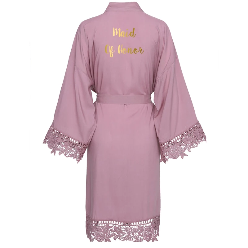 mauve maid honor YUXINBRIDAL, новинка, темно-синее однотонное хлопковое кимоно, халаты с кружевной отделкой, женский свадебный халат для невесты, халат, одежда для сна, белое платье для подружки невесты - Цвет: mauve maid honor
