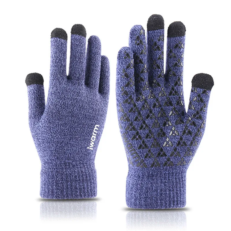 

Winter Autumn Warm Men Knitted Gloves Flexible Full Finger Gloves Male Thicken Wool Cashmere Solid Gloves For Smart Phone Tablet