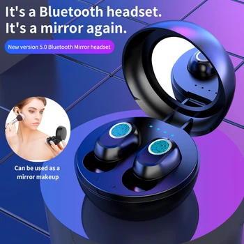 

Wireless Bluetooth earpiece 5.0 TWS Fingerprint Touch Noise Reduction 6D Stereo Music earphone with Mirror Headset