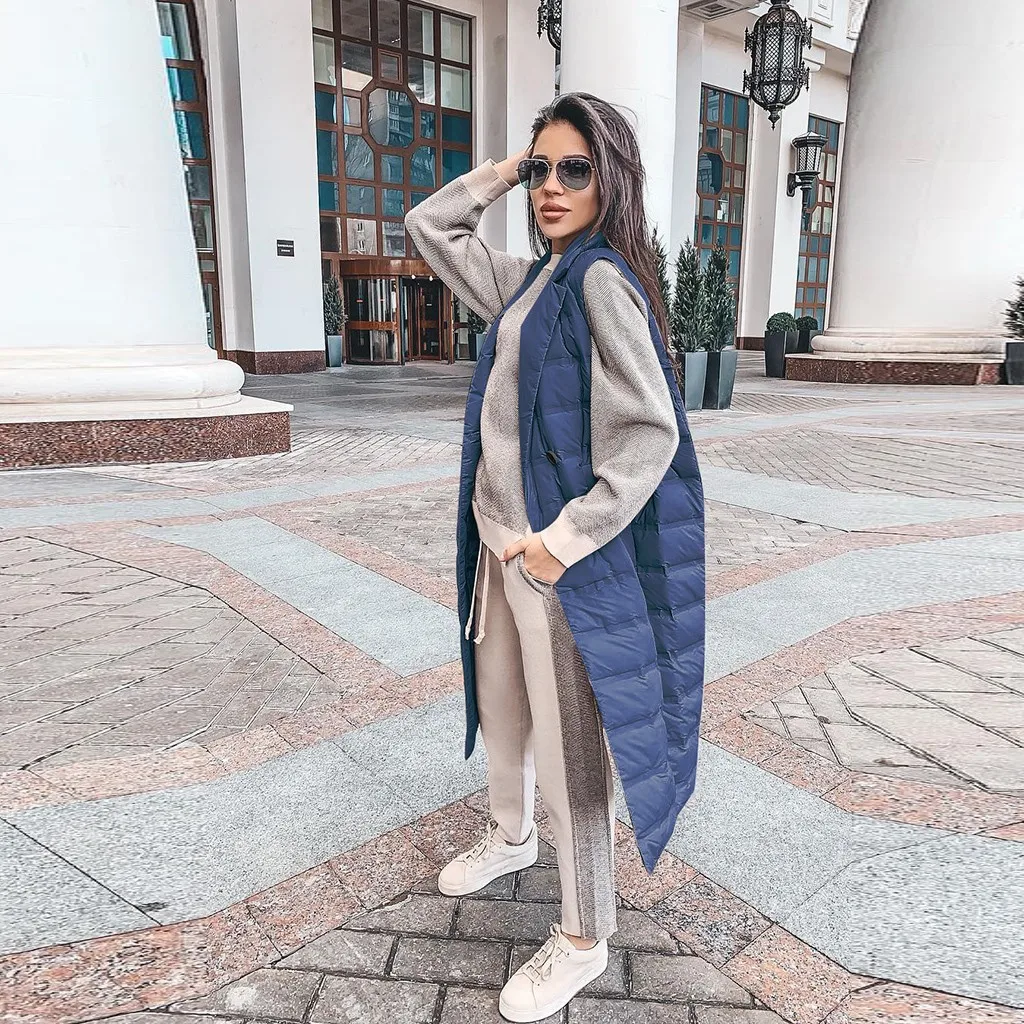 Abrigos mujer invierno зимнее женское пальто, зимняя однотонная Свободная верхняя одежда без рукавов, куртка с карманами, длинное пальто manteau femme