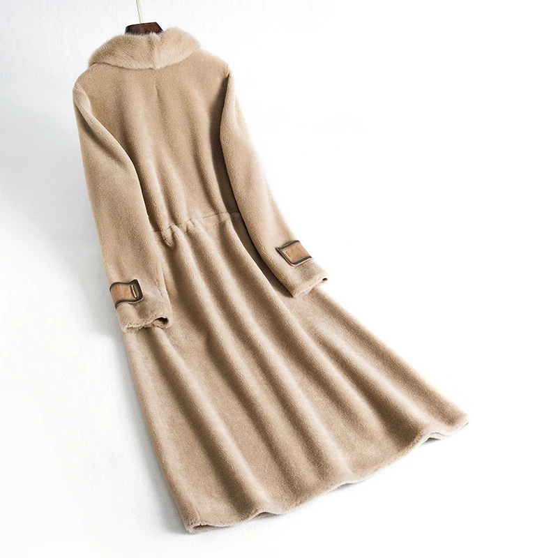 

2020 New Real Fur Coat Women Winter Jacket Sheep Shearing 100% Wool Fur Coats Female Korean Mink Fur Collar YY2006