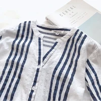 Summer Thin Section Vertical Striped Blouse Female South Korean Joker Brim Show Thin Striped Shirt 7 Minutes Of Sleeve Blouses 2