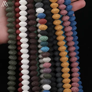 

15 Color,Approx 42pcs/strand,15x10mm Natural Black Lava Stone Flat Rondelle Loose Beads Spacer For Pendant Necklace DIY Findings