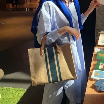 

Korean Style Women's Portable Briefcase OL Professional Business Commuting 2020 Simple Fashion Canvas Linen Large Bag Shoulder