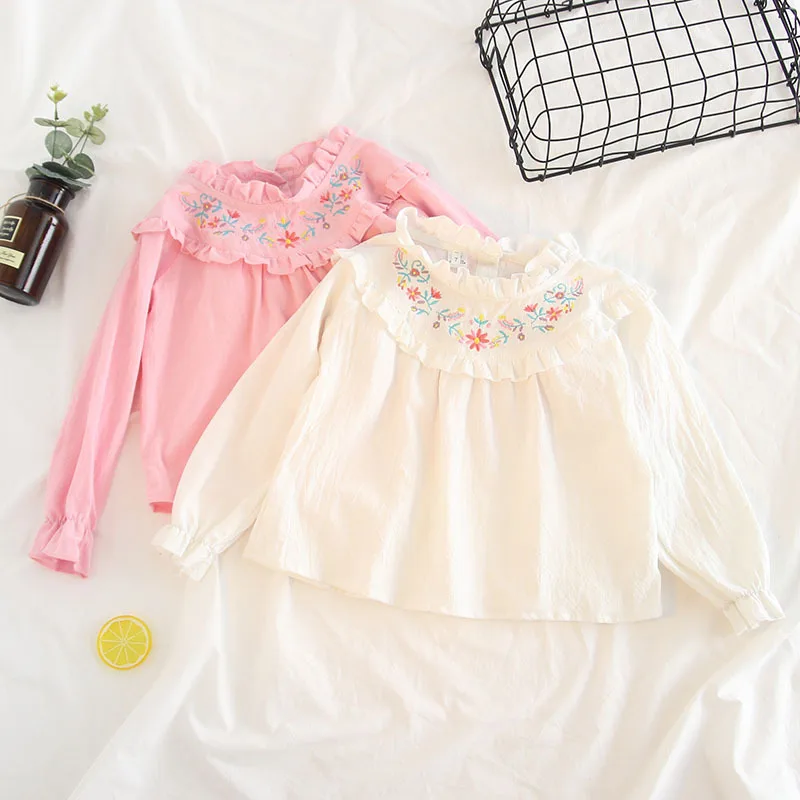 

Children's Clothing Korean-style Girls Micro Mouth Long-Sleeve Shirt Lace Collar Indie Casual Top Shirt GIRL'S Shirt