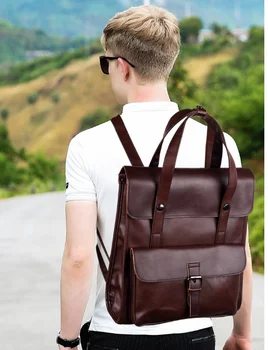 

Vintage Men Dainty Leather Backpack New Arrival Unisex Simple Unique College Bag All-match Fashionable Tote Mochila DF389