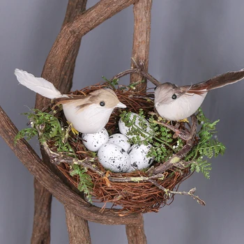 

Garden Decor Handmade Window Display Big Round Bird Nest Set Rattan Craft Easter Simulation Decor Party Supplies Garden Props