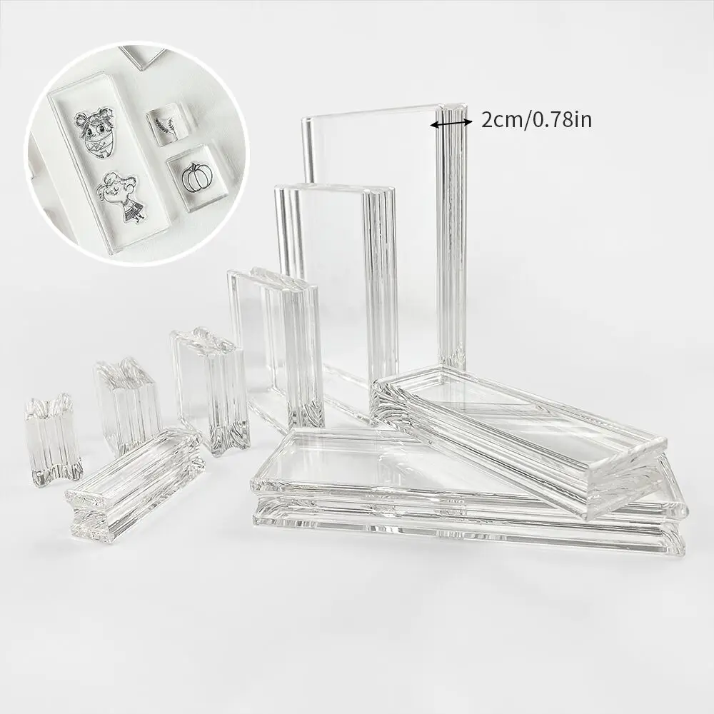 9 size Acrylic Stamps Block Pad Making Block Clear Essential Stamping Tools  For Scrapbooking Handle Stamping Photo Album Decor