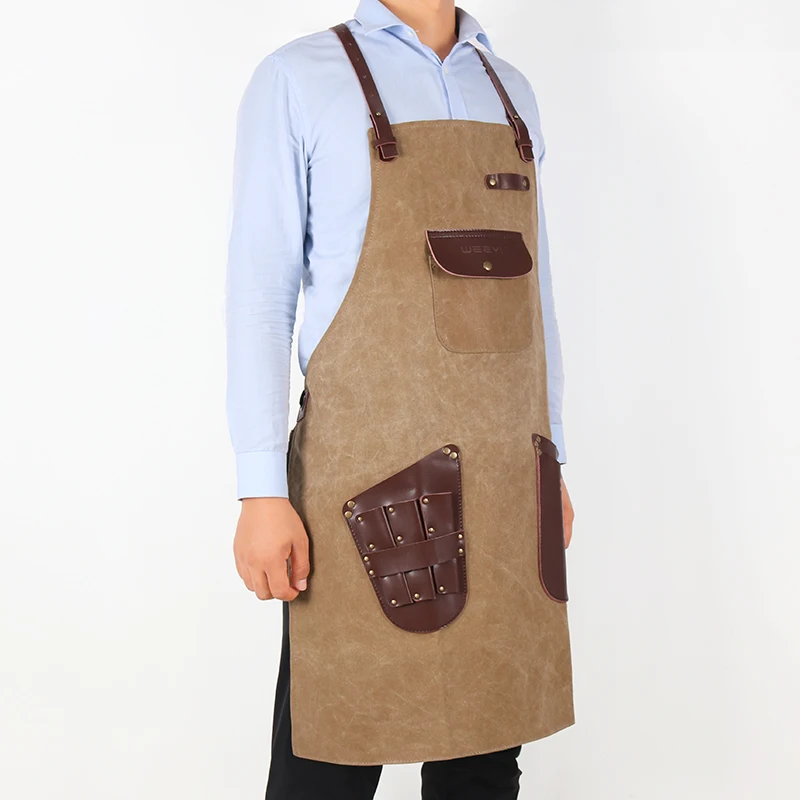 WEEYI Barber Apron For Hairdresser With Leather Pocket Women Men Canvas Salon Aprons For Work Haircut BBQ kapper schort avental