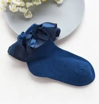 blue stain От 0 до 8 лет красивое платье принцессы с кружевным бантом детские гольфы носки для малышей нескользящие для маленьких девочек носки в стиле радуги, для младенцев малышей короткие носки - Цвет: blue stain