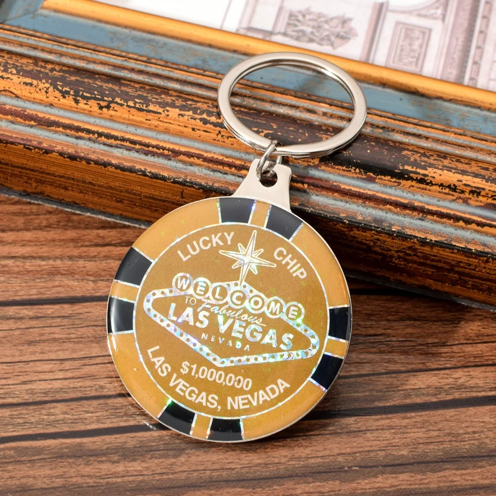 02 Vicney Las Vegas Letter Keychain For Women Men Lucky Chip Keychain Black Blue$1000000 Chip Keyring Gift Casino Souvenir - Цвет: 02