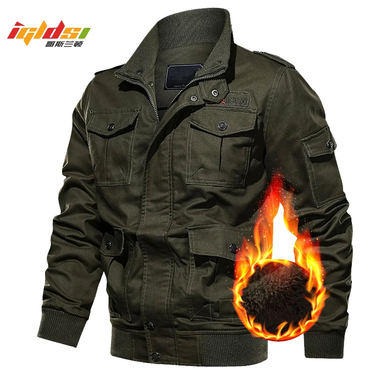 Military Jacket Men's Winter Casual Cargo Fleece Lining Jacket Thick Army Pilot Bomber Jackets