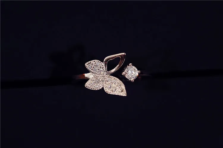 Серебряные Роскошные хрустальные кольца с бабочкой для женщин Свадебные помолвки дружбы Мода Открытый регулируемый украшения для пальцев простой подарочный