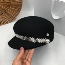 Осенняя и зимняя новая шерстяная английская шляпа Повседневная шляпа для конной езды Черная Бейсболка Ретро Женская короткая шапка с козырьком