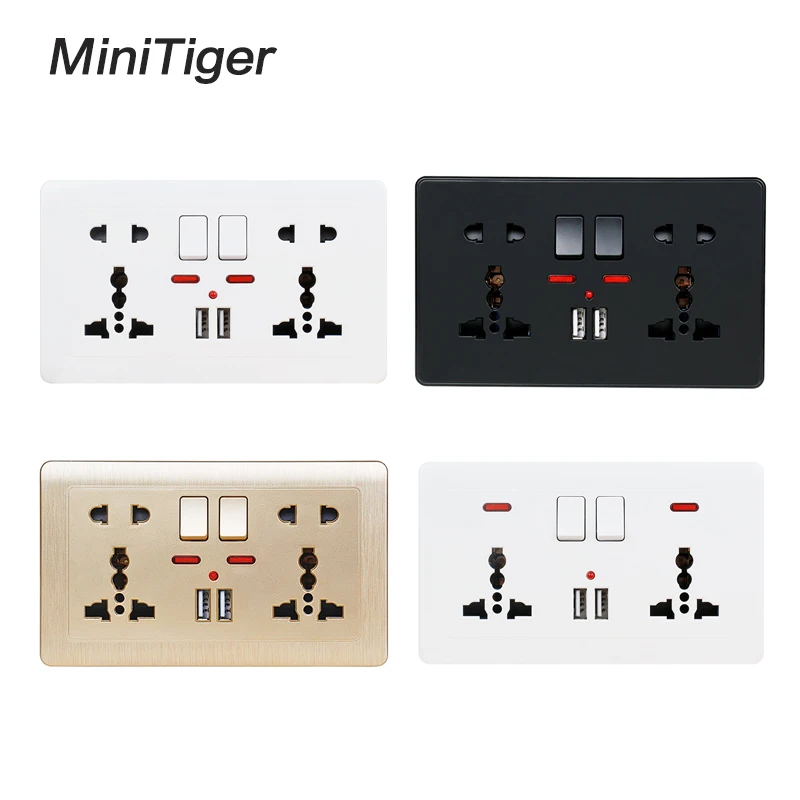 

Minitiger 2.1A Dual USB Charger Port LED indicator Wall Power Socket Double Universal 5 Hole Switched Outlet 146mm*86mm