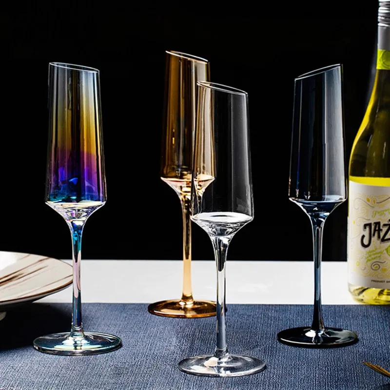 Glass Drinkware Creative Bevel Champagne Wine Glass Cups Crystal Transparent Goblet Colored Glasses Nordic Style Color Changing
