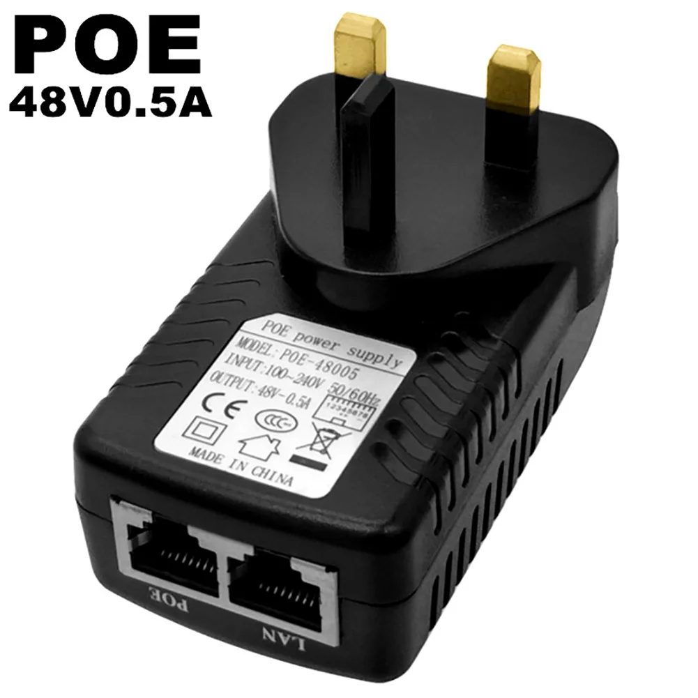 48V 0.5A POE Power Supply POE Injector Adapter Wall UK Plug Power Over