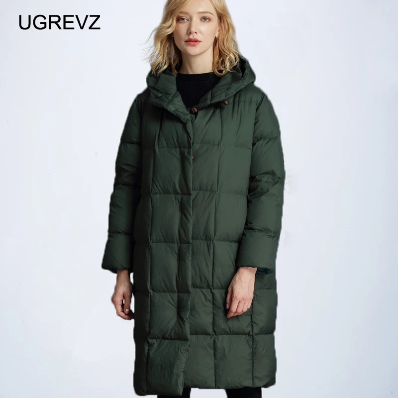 

UGREVZ 2019 Plus Size 3XL 4XL Women Winter Down Jacket and Coat Casual Long Hooded Duck Down Jacket Ladies Coat plumas mujer