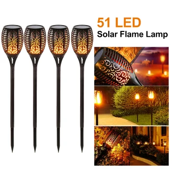 

1/2/4PCS 51LED Round Solar Flame Light, Outdoor Induction Light, Garden Garden Ground Plug Light, Landscape Light