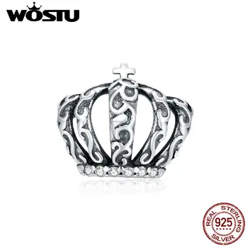 

WOSTU Original 925 Sterling Silver Crown Classic Beads Charm Fit Bracelet Bangle DIY Necklace Pendant Vintage Jewelry CTC378