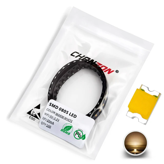 100pcs 0805 (2012) SMD LED Emitting Diode Kit Lamp Chip Light Beads Warm White Red Green Blue Yellow Orange UV Pink Micro 3V SMT 100pcs Warm White