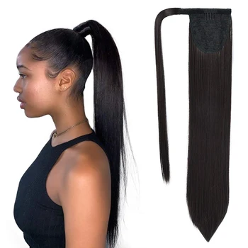 

Aiyee 24 Inch Long Straight Wrap Around Ponytails Hairpiece Synthetic Clip in Hair Extensions for Women Black Brown Pony Tail