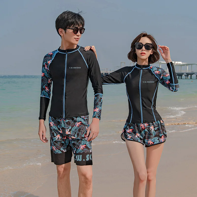 

2021 Summer New Fashion Couple Swimsuit Plus Size Swimwear Uv Long Sleeve Rushguard Women Skinny Quick Dry Surfing Diving Suit