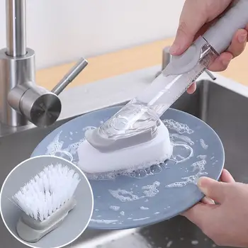 

1pcs Double Use Kitchen Cleaning Brush Scrubber Dish Bowl Washing Sponge Automatic Liquid Dispenser Kitchen Pot Cleaner Tool