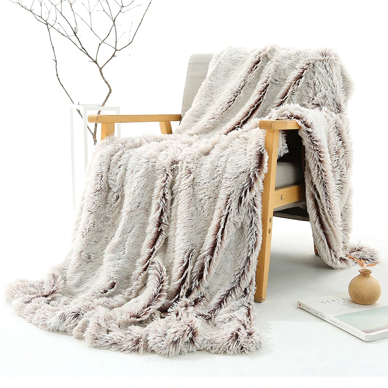 Новое двустороннее длинное плюшевое одеяло, супер мягкое теплое мохнатое меховое одеяло для дивана, кровати, зимнее домашнее декоративное пушистое одеяло с ворсом - Цвет: Model 3 Coffee