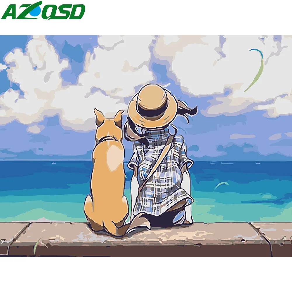 

AZQSD Painting By Numbers Boy And Pet Pictures By Numbers Wall Art Figure Diy Paint Canvas Hand Painted Home Decor
