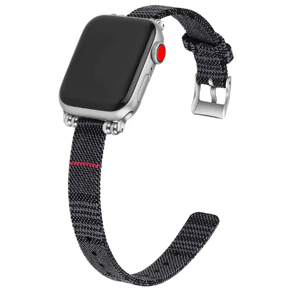 Black Grey Модный браслет для Apple Watch женский ремешок 38 мм 40 мм 42 мм 44 мм тонкий ремешок для Apple iWatch тканевый ремешок серии 2 3 4 ремешок - Цвет ремешка: Black Grey