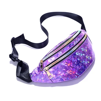 

Fashion Women Laser Shiny Waist Bag PU Leather Waterproof Glitter Belt Bag with Zipper Closure Adjustble Travel Hip Bum Bag