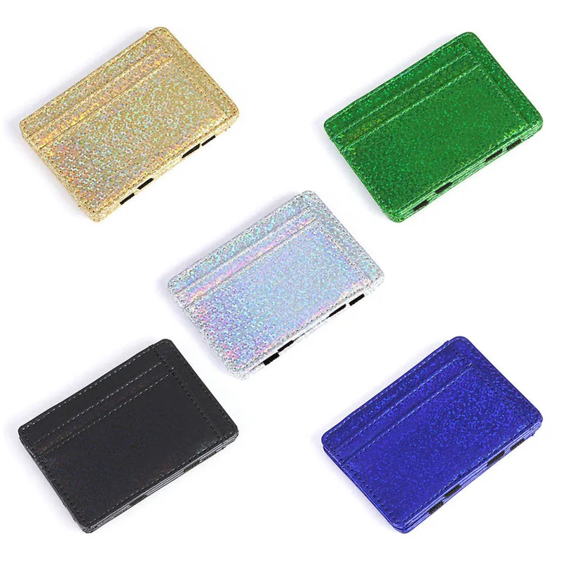 

Women Sequins Laser Credit Bank Card Holder Organizer Student Cute ID Card Mini Wallets Pocket For Business Card Cover Case