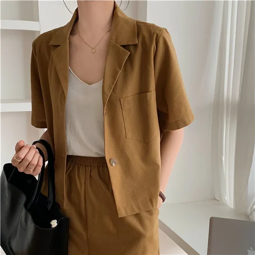 lounge sets for women Mozuleva Summer Women Suit 2 Pieces Sets Short Sleeve Lackets and Elastic Waist Shorts Sets Female Casual Cotton Lining Suits long skirt and top set Women's Sets