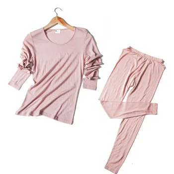 

Comfortable Real Silk Wool Underwear Set of Women's Thermal Underwear Underwear Thermal Underwear Solid Color round Collar M-xl