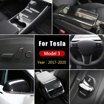 

Car Central Control Panel Protective Sticker/ Wheel Steering Panel Cover/ Door Lock Rust Cover For Tesla Model 3 Carbon Fiber