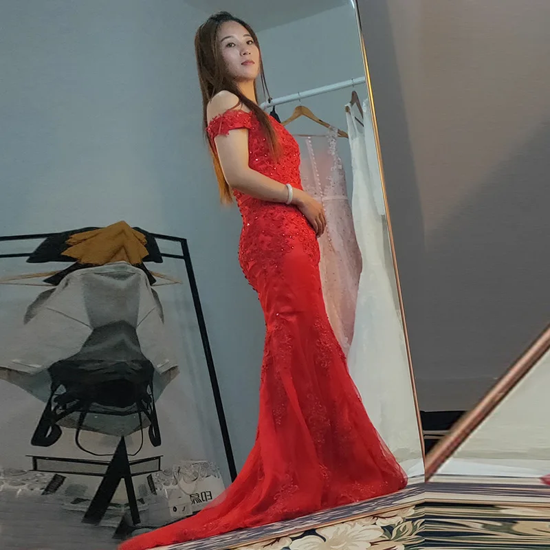 NBS018 robe de soiree настоящий образец полностью платье-русалка, украшенное бусинами вечернее платье красные вечерные одежды платье для девочек