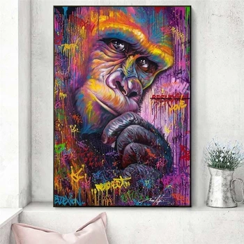 

Thinking Orangutan Wall Graffiti Art Canvas Painting Abstract Animal Art Canvas Poster Prints Picture For Kids Room Home Decor