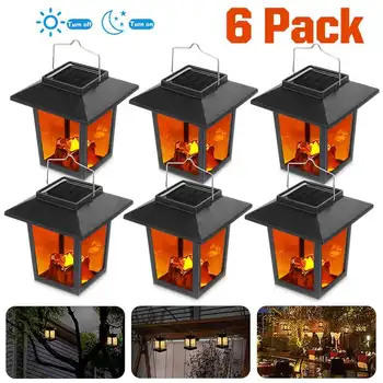 

6PCS/Pack Solar Lanterns Flickering Garden Hanging Decoration Retro Yard Pathway Balcony Wind Lamp Led Light Waterproof
