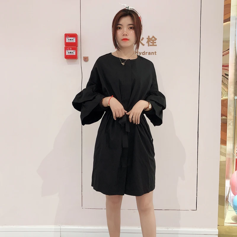 

spring autumn dress 2019 dress female fairy temperament popular short-sleeved a word solid color elastic waist