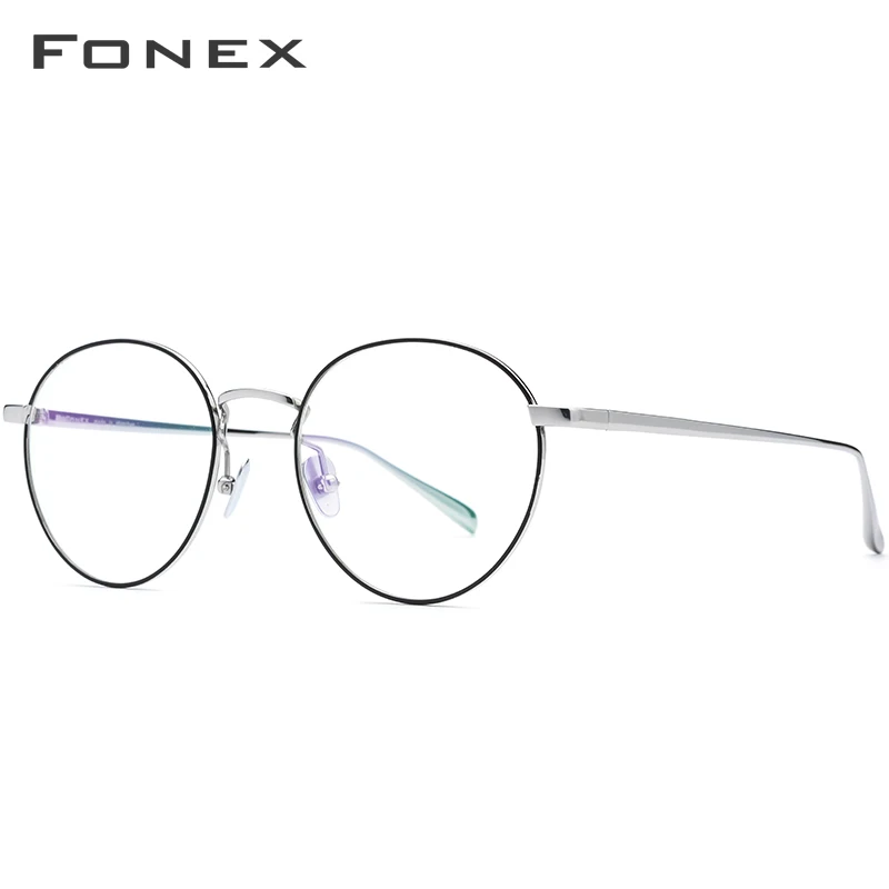 FONEX, чистый титановый рецепт, очки для мужчин, Ретро стиль, Круглые, близорукость, оптические очки, оправа для женщин, женские, Ретро стиль, овальные очки 893 - Цвет оправы: Black Silver
