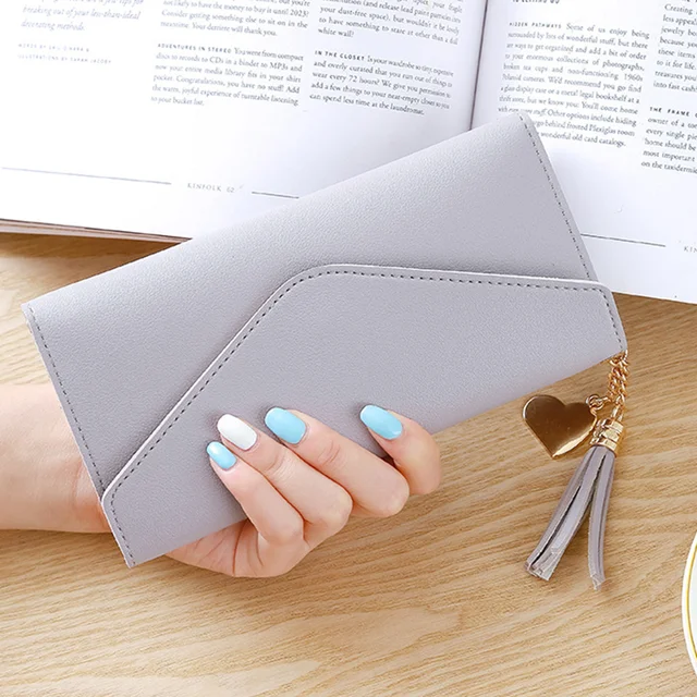 Long Women's Wallet Female Purses Tassel Card Holder Wallets Female PU Leather Clutch Money Bag Pu Leather Wallet Style 2--Color 12