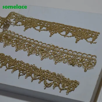 

5YDS/LOT 3.5CM～4cm Wedding Dress Fluorescent Lace Applique Gold Thread Wavy-type Venice Lace Accessories Trim 2020606SOMELACE