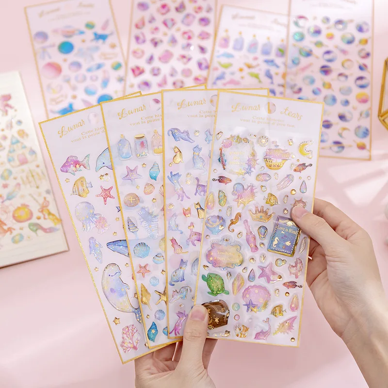 

Kawaii Sticker Magic Planet Crystal Epoxy Sticker Transparent Three-dimensional Handbook Diary Decoration Sticker Student DIY St