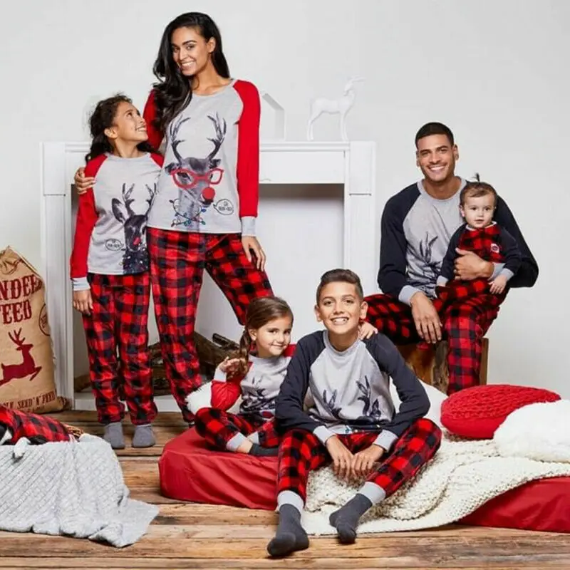 

Christmas Xmas Family Matching Set Pajamas Sleepwear Nightwear Kids Adult Deer Plaid Pyjamas