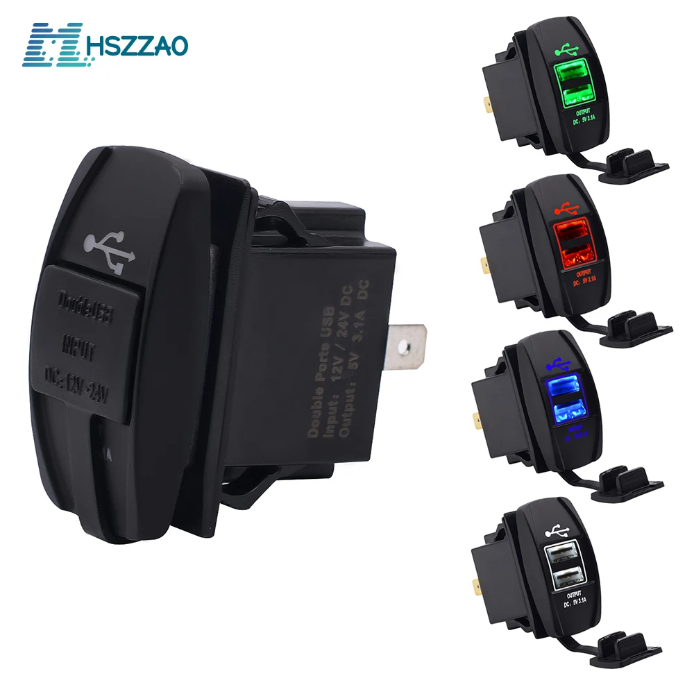 

12-24V Car And Motorcycle Universal Dual USB Car Charger Mobile Phone Charger Waterproof LED Light Car Charger